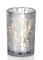 Zodax Large Silver Plated Frosted Branch LED Glass Hurricane