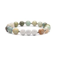 Bivei Aromatherapy Lava Stone Essential Oil Diffuser Bracelet Semi Precious Gemstone Round Beads Crystal Bracelet (Amazonite)