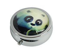 XingBoo Custom New Hot Round Silver Medicine Tablet Pocket Travel Pill Case Vitamin Glass Decorative Box (Cute Panda Bubble)