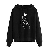 HNTDG Womens Solid Color Long Sleeve Print Hoodie Sweatshirt Jumper Hooded Pullover Tops Blouse Black