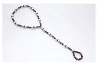 Burgundy, White & Crystal Magnetic Stretch Foot Jewelry (9")