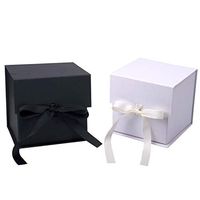 WRAPAHOLIC 2Pcs White and Black Gift Box with Grosgrain Ribbon, 6x6x6 Inches Collapsible Gift Box with Magnetic Closure for Coffee Mug, Party, Wedding, Gift Wrap, Storage