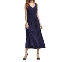 Women Loose Plus Size Long Dress Casual Solid Color Sleeveless Crew Neck High Waist Pleated Dresses