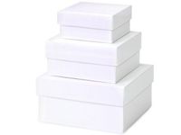 1 Set, Solid Pearl White Nested Boxes Small 3 Piece Square Gift Boxes w/White Interiors In All Occasion & Christmas Designs