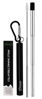 Collapsible Straw Reusable Stainless Steel Straw in Metal case - Travel Portable Retractable Drinking Telescopic Straws with Keychain, Cleaning brush and Silicone tip (Black, 1 pack)
