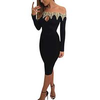 Dress,Meet&sunshine Women Sexy Off Shoulder Slash Neck Long Sleeve Casual Dress (L)