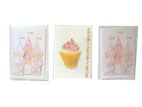 Gift Enclosure Card, 2 Pink Castles and 1 Pink Cupcake Set of 3 Cards with Envelopes