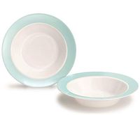 " OCCASIONS" 40 Bowls Pack, Disposable Wedding Party Plastic Bowls (12oz Soup Bowl, Rio in White & Pearled Turquoise Blue)