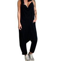 Women's Halter V Neck Harem Pants Oversized Cami Backless Loose Sleeveless Trousers Jumpsuit (Black, M/US 8)
