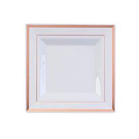 BalsaCircle 30 pcs 7-Inch White with Rose Gold Trim Plastic Square Plates - Disposable Wedding Party Reception Catering Tableware