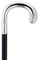 Men Crook Cane Black Maple Shaft Alpacca Handle Floral  -Affordable Gift! Item #DHAR-9013200