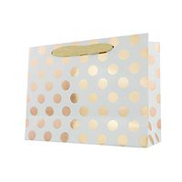 FOONEA 12 Pack Rose Gold Polka Dots Bags with Handle for Bridesmaid, Wedding, Christmas, Holiday, Birthday, Party Favor and Graduation Presents, Rose Gold Gift Wrap Bags