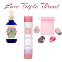 Love Triple Threat Meditation kit - Love Mist - Love Candle - 4 Love Stones (Rose Quartz, Rhodonite, Pink Agate and morganite)