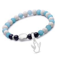 Karseer Matte Silver Angel Charm Anxiety Relief Gemstone Bracelet Amazonite Energy Balance Stone Blue Goldstone Healing Stone White Lava Rock Essential Oil Beads Diffuser Bracelet for Women and Girls