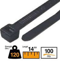 BuyCableTies 14" Light to Heavy Duty Indoor/Outdoor Cable Ties - 120 lb Rated - Made in USA - Black - UV Resistant - 100 per bag