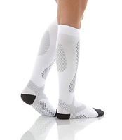 Mojo Compression Socks Unisex Elastic Graduate Knee Length with Power Style Design and Cushioned Foot & Heel | Improve Muscle Endurance | Made with Coolmax | Large | White