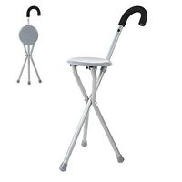 Alomejor Folding Cane Seat Strong Metal Portable Stick Chair Old Man Crutch Stool Seniors 3 Feet Fold Multifunction Seat