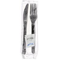 AmerCare Five Piece Meal Kit with Salt and Pepper Packets, 12 x 13 2-Ply Napkin, and Black Heavy Weight Fork and Knife, Case of 500