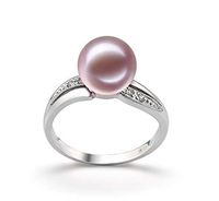 Caroline Lavender 9-10mm AAAA Quality Freshwater 14K White Gold Cultured Pearl Ring For Women - Size-8