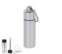 ASIO Glass Vial with Snuff Spoon in Waterproof Aluminum Pill Case | Small Glass Bottle with Mini Funnel in Keychain Pill Holder for Outdoor Travel (Silver)