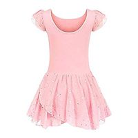general3 Girls Ruffle Sleeve Ballet Dress Glitter Irregular Dance Tutu Skirt Leotard (Pink, 140 (Age for 6-7Y))