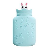 IMCROWN Water-Filled Hot Water Bottle, 330ml Rex Rabbit Hot Water Bottle Silicone Warm Water Bag Platinum Silicone Anti-Fall Explosion Water Heater Silicone Heating 3 Minutes