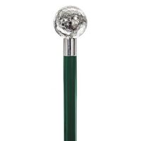 Golf Ball Walking Cane Sterling Silver with Irish Green Hardwood Shaft Made in Italy Golf Cane
