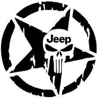 Jeep Star w/ Punisher Skull PREMIUM Decal 5 inch Whtie | Sniper | Chris Kyle |Wrangler | Rubicon | Cherokee | Sahara | 4x4 | Offroad | Girl Jeep | car truck van laptop macbook bumper sticker
