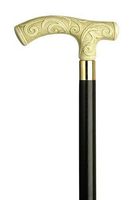Walking Cane - Men's antique ivory derby handle-high impact durable plastic handle with brass collar on black wood shaft, 36" long with rubber tip.