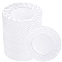 BUCLA 100PCS White Plastic Plates-6.6inch Disposable Dessert/Salad Plates-Premium Plastic Plates For Wedding&Parties