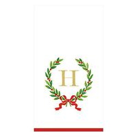 Caspari Christmas Laurel Wreath Paper Guest Towel Napkins in Letter H, 30 Napkins Included