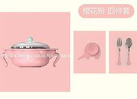 WWSHM Baby Eating Bowl Dishes Set Children Feeding Tableware 304 Stainless Steel Bowls Water Cup Spoon Spork Set Kids Training Utensil (Color : Pink 4pcs Set, Diameter : 5 inches)