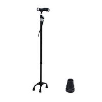 Guoziya LED Light Four-Legged Cane 10 File Height Adjustment Elderly Crutch Lightweight Telescopic Walking Stick Anti-Skid Walking Aid Anti-Skid Foot Cover (Without Battery) (Color : Black)