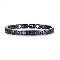 LF Mens Womens Stainless Steel IP Black ICE Dementia Medical Alert Bracelets 4 in 1 Magnetic Healing Medical ID Link Bracelet Sos Emergency Allergy