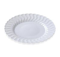 Fineline Settings 206-WH, 6-Inch Flairware White Plastic Dessert Plates, Party Catering Disposable Salad Dessert Round Dinner Plates (50)