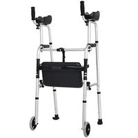ECHOV Walking Mobility Aid Walking Walkers with Wheels and Seat, Folding 2-Wheeled Walking Vehicle, Elderly Walking Aid, Adjustable, Can Bear 100kg (Color : Silver, Size : 101-116cm)