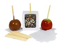 Candy Apple Boxes with Sticks and Parchment Squares. 4x4x4 Caramel or Candied Apple Gift Boxes with Clear Window. Packaging Set Includes 10 Boxes, Sticks & Parchment Squares.
