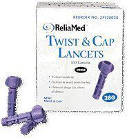 ReliaMed Twist and Cap Lancets, Purple, 28 Gauge