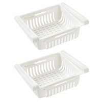 2Pcs Pull-out Refrigerator Storage Box Holder Food Organizer Drawer Shelf Proper Clapboard Shelves (White)