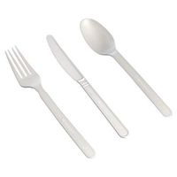 AmazonBasics 360 Piece Compostable Plastic Cutlery Set, White (180 forks, 120 spoons, 60 knives)