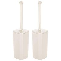 mDesign Modern Square Plastic Toilet Bowl Brush and Holder for Bathroom Storage and Organization, Compact Free-Standing Design, Covered Brush - Sturdy, Deep Cleaning, 2 Pack - Cream