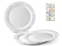 " OCCASIONS" 40 Plates Pack, Vintage Party, Disposable Wedding Party Plastic Plates (10.25'' Dinner Plate, Portofino in White)