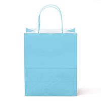 12 Counts Food Safe Premium Paper and Ink Medium 10” X 8”, Vivid Colored Kraft Bag with Colored Sturdy Handle, Perfect for Goodie Favor DIY Bag, Environmentally Safe (Medium, Light Blue)