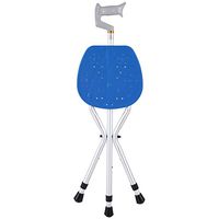 Folding Cane Seat Thick Aluminum Alloy Cane Stool Crutch Chair Seat 3 Legs Cane Seats Highly Adjustable Walking Stick Tall Unisex for Elderly,Blue