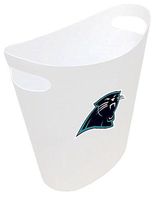 New! 2 Gallon Slim Style Wastebasket in a White Plastic Finish That Features Your Choice of a Football Team Logo and a Free Trash Can Liner! (Panthers)