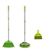 Xifando Three-Section Telescopic Aluminum Alloy Rod Long-Handled Broom&Mop, Mini Broom with Dustpan Set