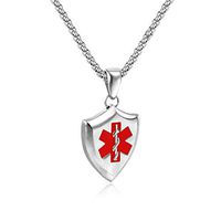 LF Free Engraving Medical Alert Necklace,Stainless Steel Name ICE Sos Personalized Customised Shield Dog Tag Medical ID Pendant Lariat Awareness Emergency Accessory for Dad,Husband,Grandpa,Son