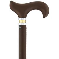 Brown Leather Wrapped Derby Walking Cane with Leather Shaft and Two Tone Collar