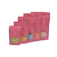 100 Pcs Window Colorful Stand Up Zip Lock Bags Pouch,Mylar Aluminum Foil Standing Window Plastic Pouches Clear Front Bottom Gusset Pouch Keep Aroma Bags (Pink, 11x16x3 cm(4.33"x6.3"x1.18"))