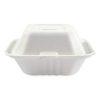 Boardwalk HINGEWF1CM6 6 x 6 in. Bagasse Molded Fiber Food Containers with Hinged-Lid44; White